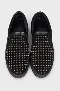 Men's suede slip-ons with metal decor