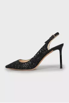 Black sequin slingbacks