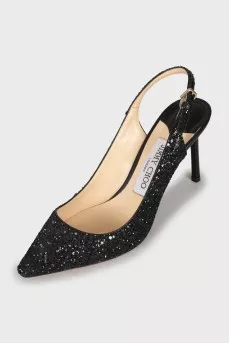 Black sequin slingbacks
