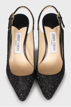 Black sequin slingbacks