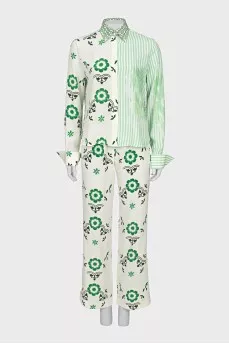 Silk suit in a combined print