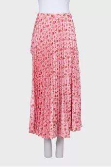 Pink Floral Print Pleated Skirt