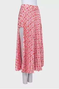 Pink Floral Print Pleated Skirt