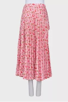 Pink Floral Print Pleated Skirt