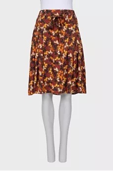 Silk skirt with printed belt