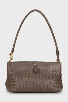 Brown leather woven bag