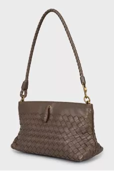 Brown leather woven bag