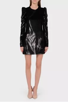 Shiny dress with puffed sleeves
