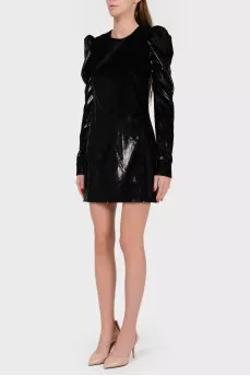 Shiny dress with puffed sleeves