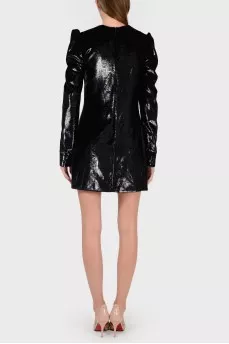 Shiny dress with puffed sleeves