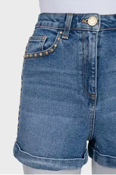 Denim shorts with studs