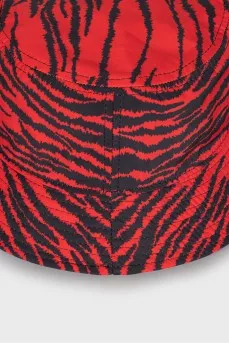 Red Panama Hat with Animal Print