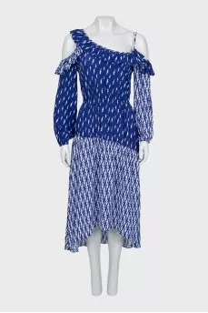 Blue asymmetrical dress with print