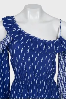 Blue asymmetrical dress with print