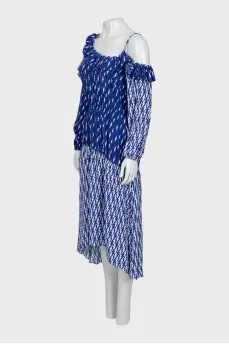 Blue asymmetrical dress with print