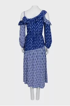 Blue asymmetrical dress with print