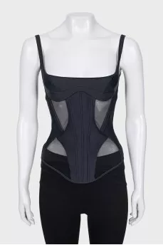 Corset with zipper and transparent inserts