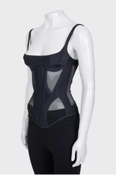 Corset with zipper and transparent inserts