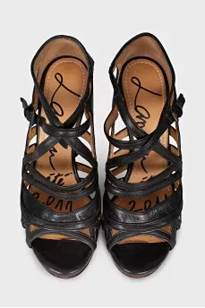 Leather sandals with printed soles