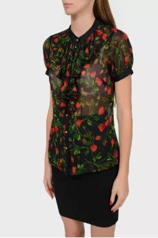 Sheer blouse with floral print