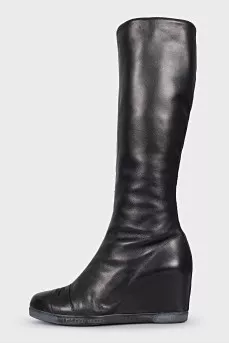 Insulated leather wedge boots