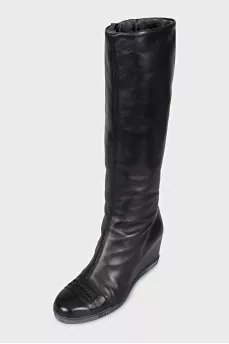 Insulated leather wedge boots