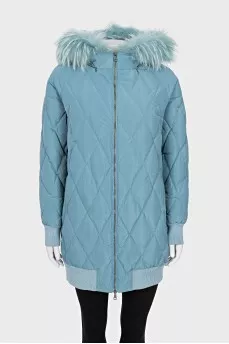 Down jacket with raccoon fur trim