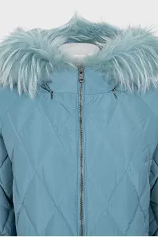 Down jacket with raccoon fur trim
