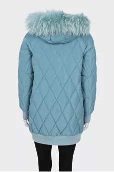 Down jacket with raccoon fur trim