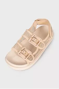 Mesh sandals with rhinestones