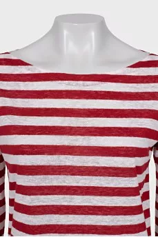 Прямий лонгслів у червоно-білу смужку