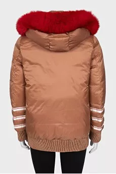 Down jacket decorated with fox fur