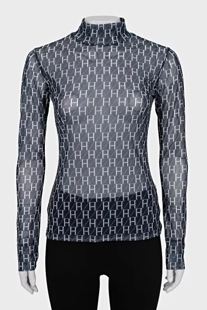 Long sleeve mesh shirt with signature monogram