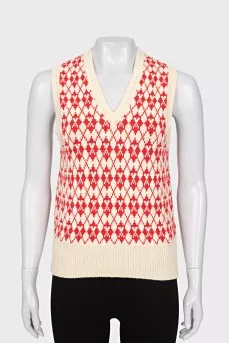 White and red printed vest