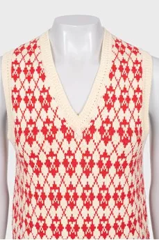 White and red printed vest