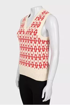 White and red printed vest