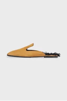 Suede mules with fur trim