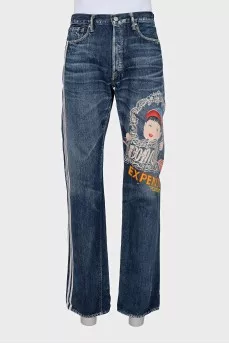 Мужские джинсы прямого кроя с принтом