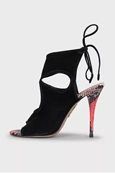 Suede printed stiletto heel sandals