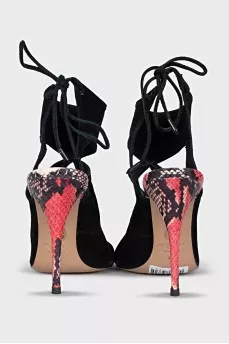 Suede printed stiletto heel sandals