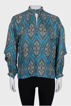 Loose fit blouse with puff sleeves