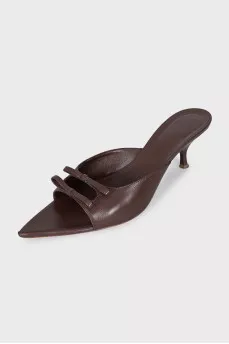 Brown leather mules