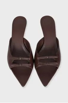 Brown leather mules
