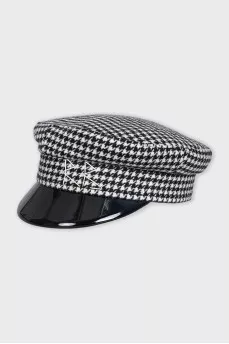 Wool cap with houndstooth print
