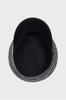 Wool cap with houndstooth print