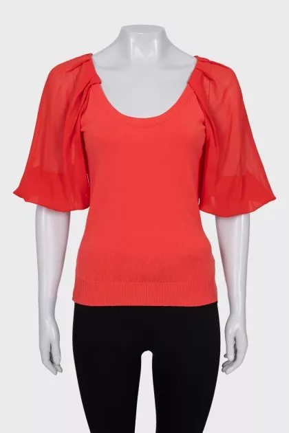Red jumper with silk sleeves