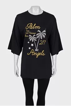 Oversized T-shirt with print and tag