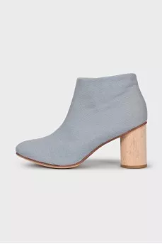 Blue ankle boots with wooden heels