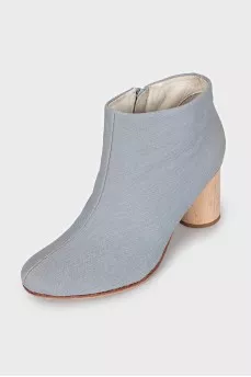 Blue ankle boots with wooden heels