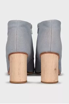 Blue ankle boots with wooden heels